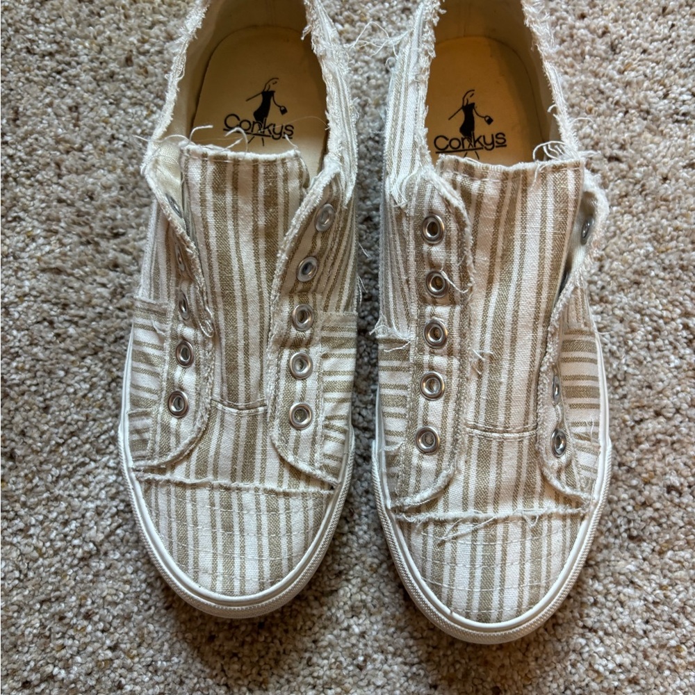 Corkys Beige Striped Slip-On Sneakers